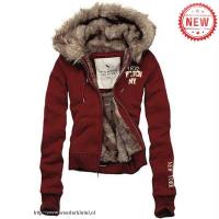 dames abercrombie fitch fur hooded outwear zip est 1892 claret Aanbiedingen Sale y2v08635